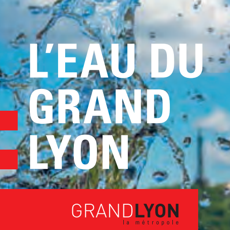 Illustration de l'écriture "L'eau du Grand Lyon" sur fond d'eau
